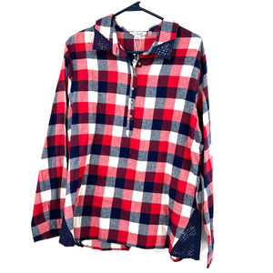 Simply Noelle size L XL 12-14 red blue white‎ long sleeve button up flannel top